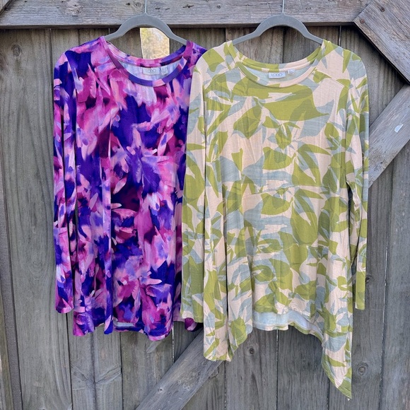LOGO by Lori Goldstein Casual Stretch Jersey Knit Floral Summer Print Tunic Tops - Picture 1 of 10
